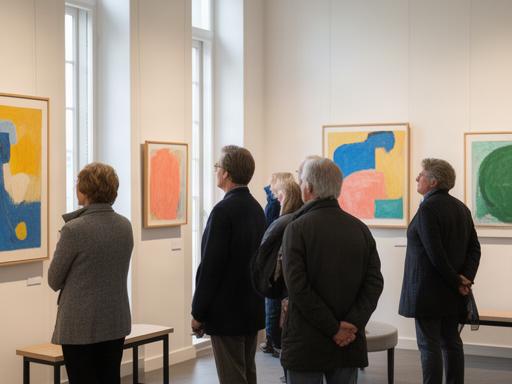 Bezoekers bekijken schilderijen tijdens een kleine expositie in een lichte culturele ruimte in Druten