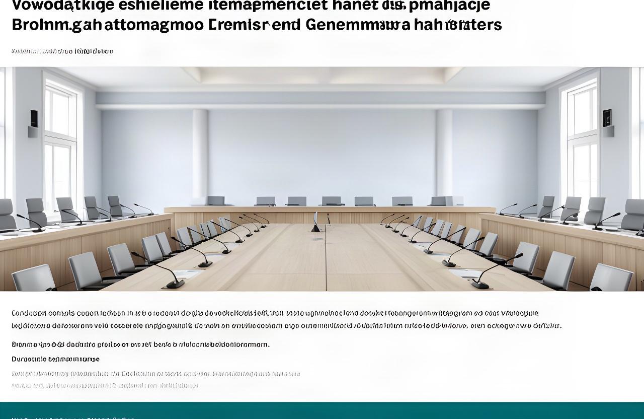 Gemeenteraadszaal met lege vergaderstoelen en een lange tafel in Druten